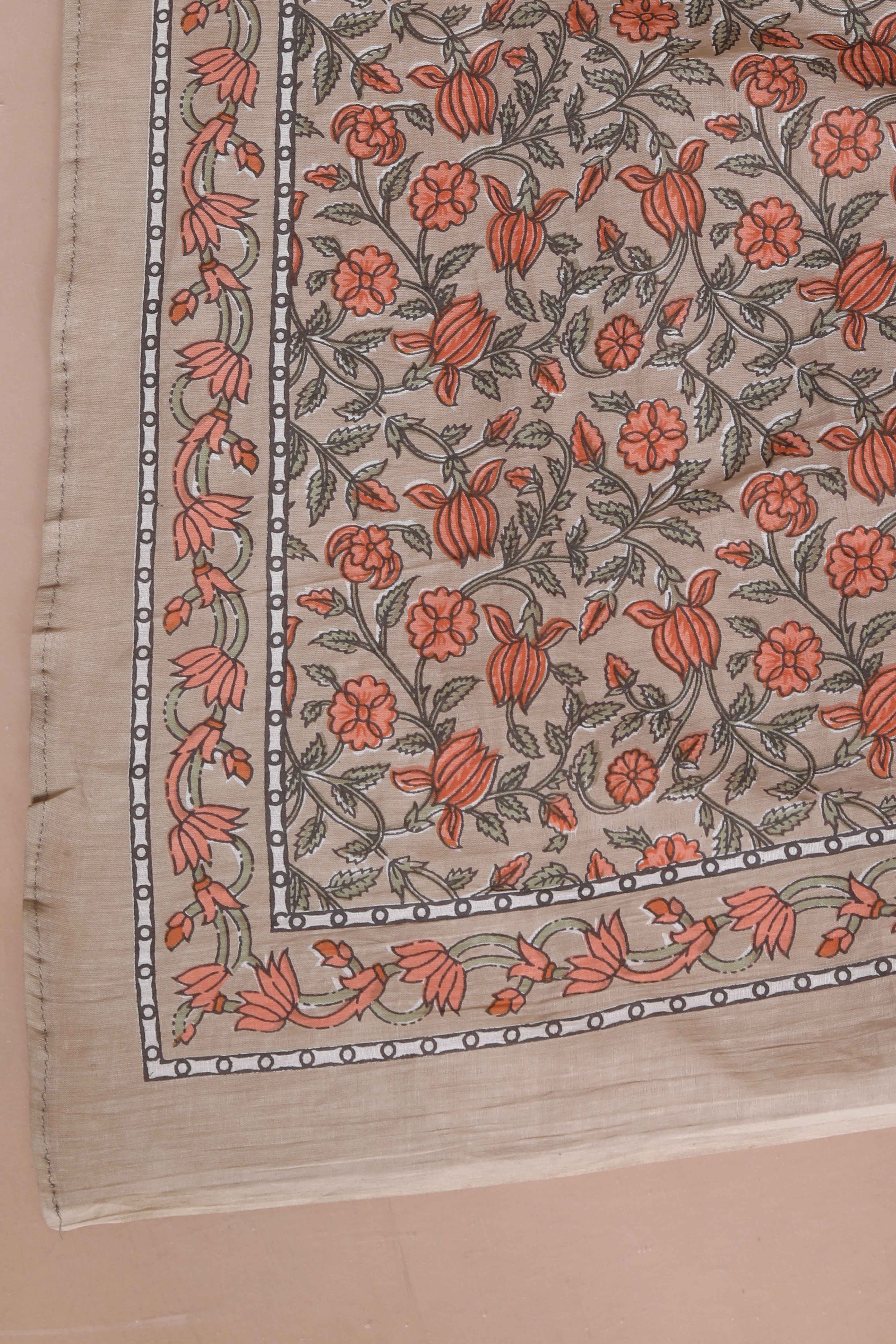 Brown Printed Pure Cotton Straight Kurta with Palazzo and Dupatta Set